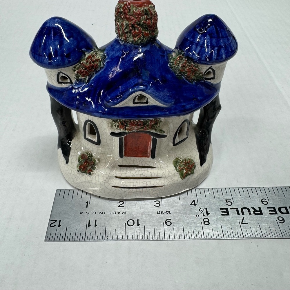 Staffordshire Cottage Pottery Pastille Burner Tealight Blue Roof England - Picture 10 of 11
